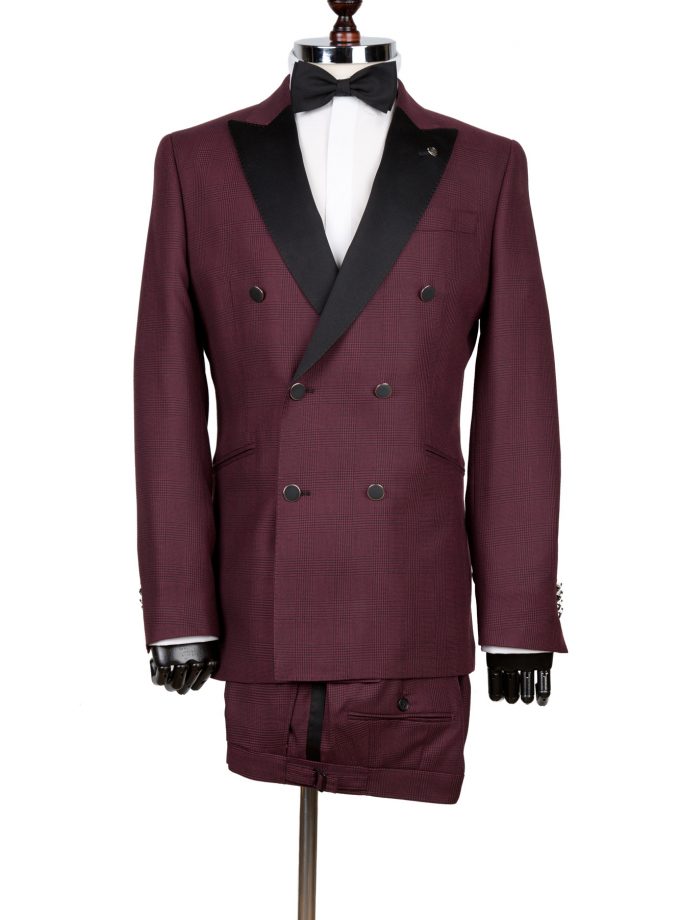 Costum ceremonie la două rânduri de nasturi vișiniu închis FR95P55-MJ133