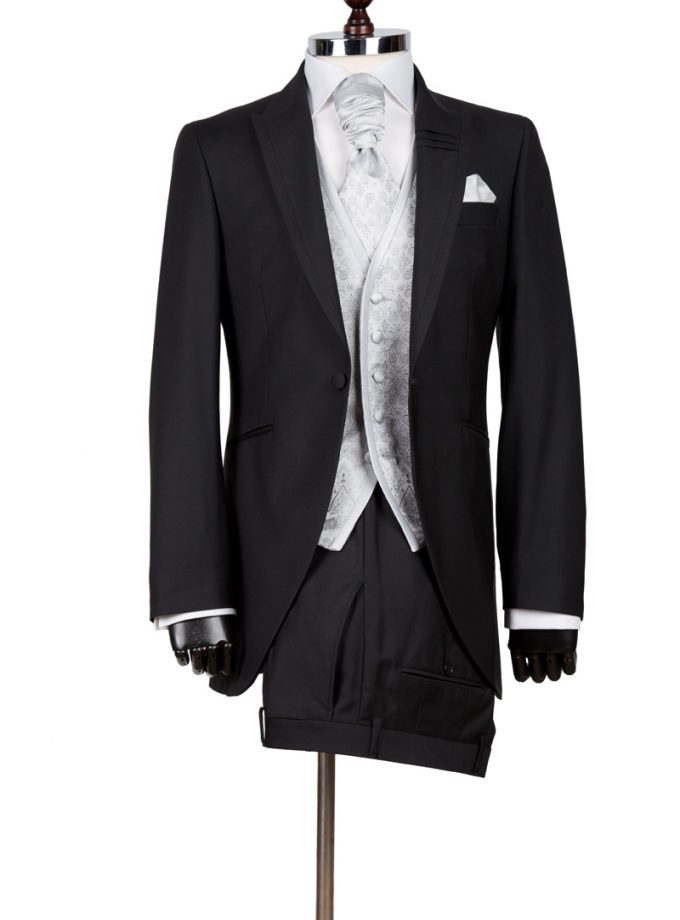 Costum ceremonie cu sacou tip redingotă negru FRC23P2-MB1