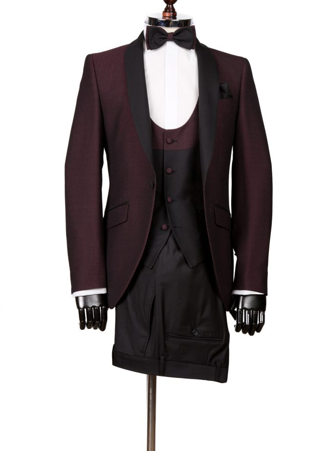 Costum ceremonie clasic negru cu vișiniu FRC28P50-MJ24