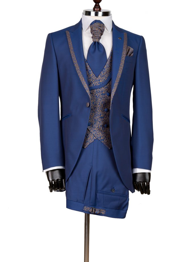 Costum ceremonie cu sacou tip redingotă bleumarin FRC46P55-MJ36