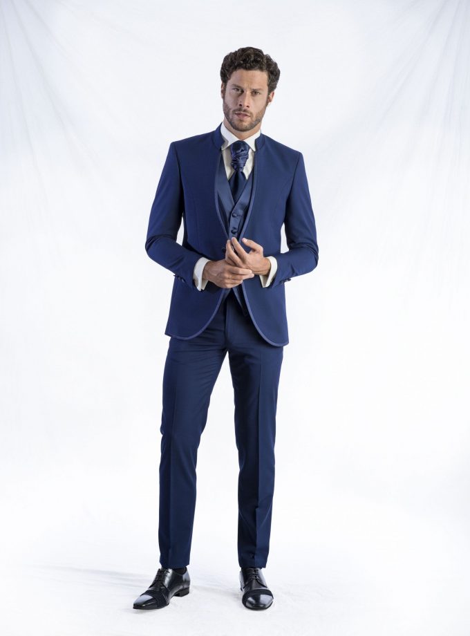 Costum ceremonie slim cu rever tunică bleumarin FRC700P2-MH39